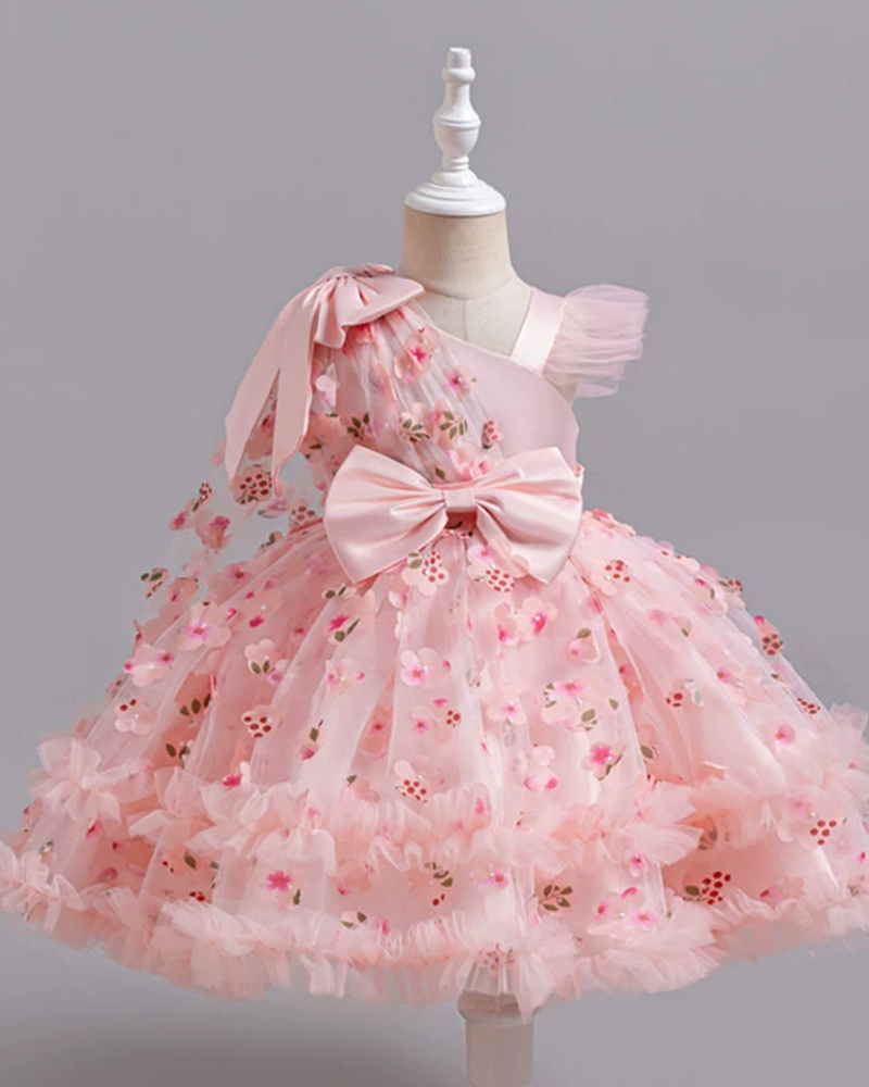 🌷Dewdrop Blooms: Airy Chiffon Dress with Sculpted Flower Appliqués ☁️