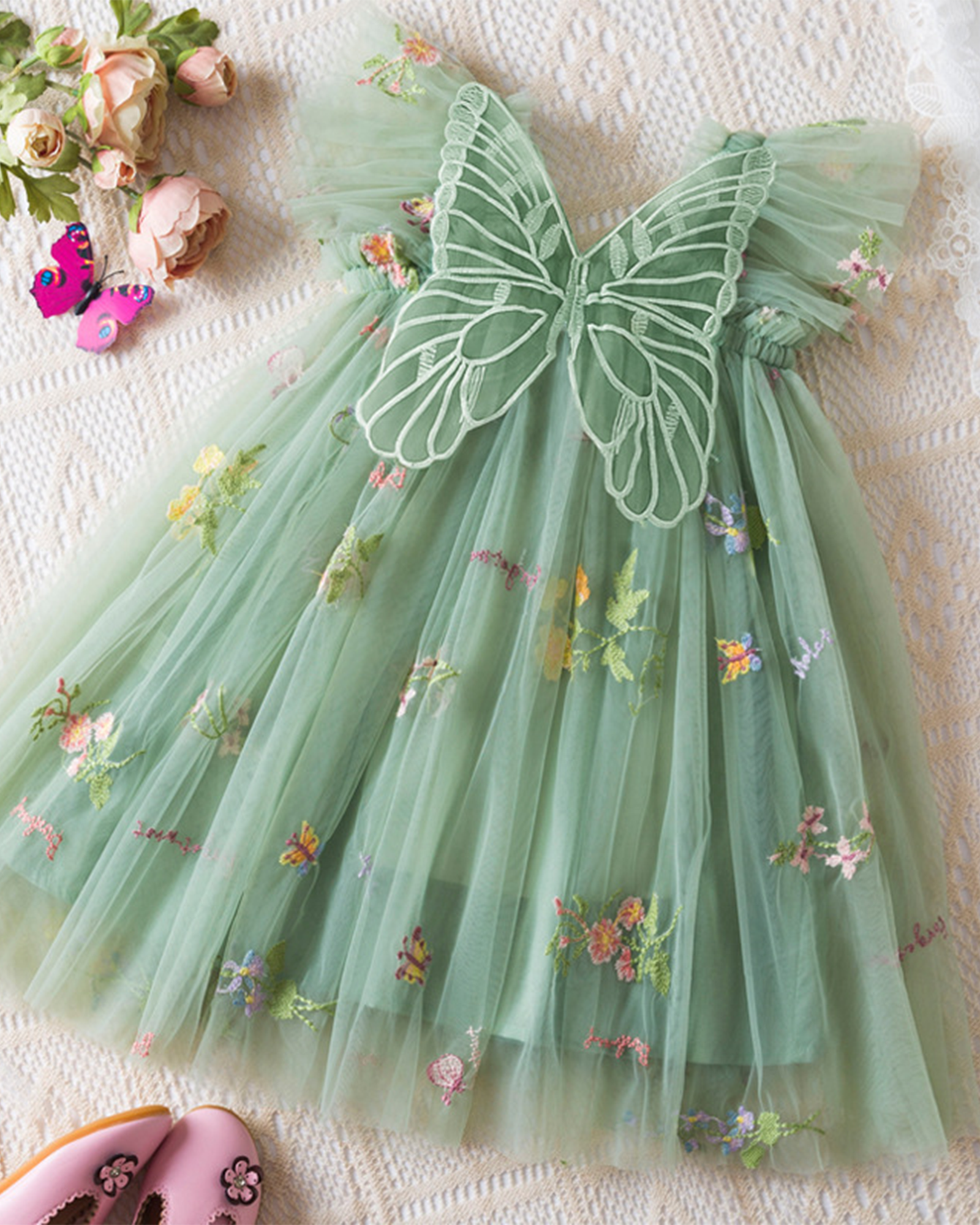 🌷Floral Butterfly Tulle Dress – Everyday Magic & Birthday Elegance ✨