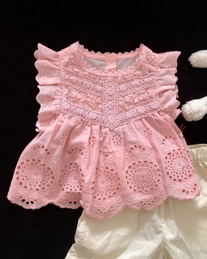 π Pink Lace Flutter Sleeve Blouse β Sweet Ruffles & Dollhouse Charm β¨