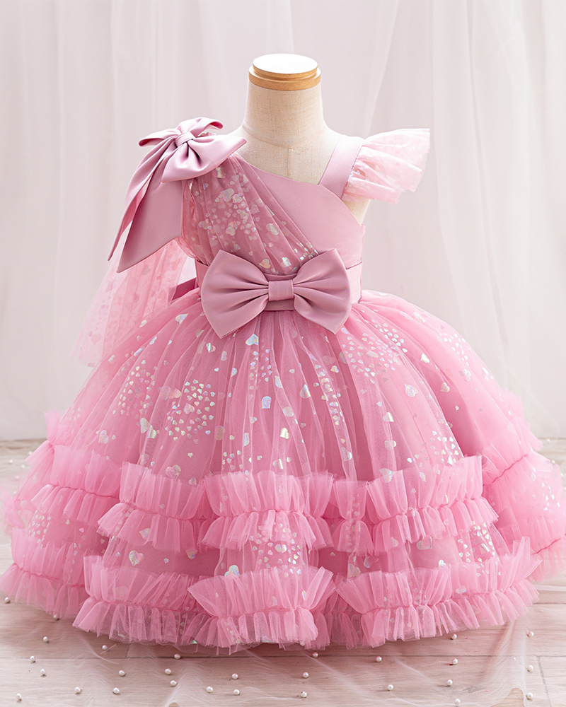 💖Hearts & Bows: Sparkly Sequin Puff Dress for Little Sweethearts 🎀
