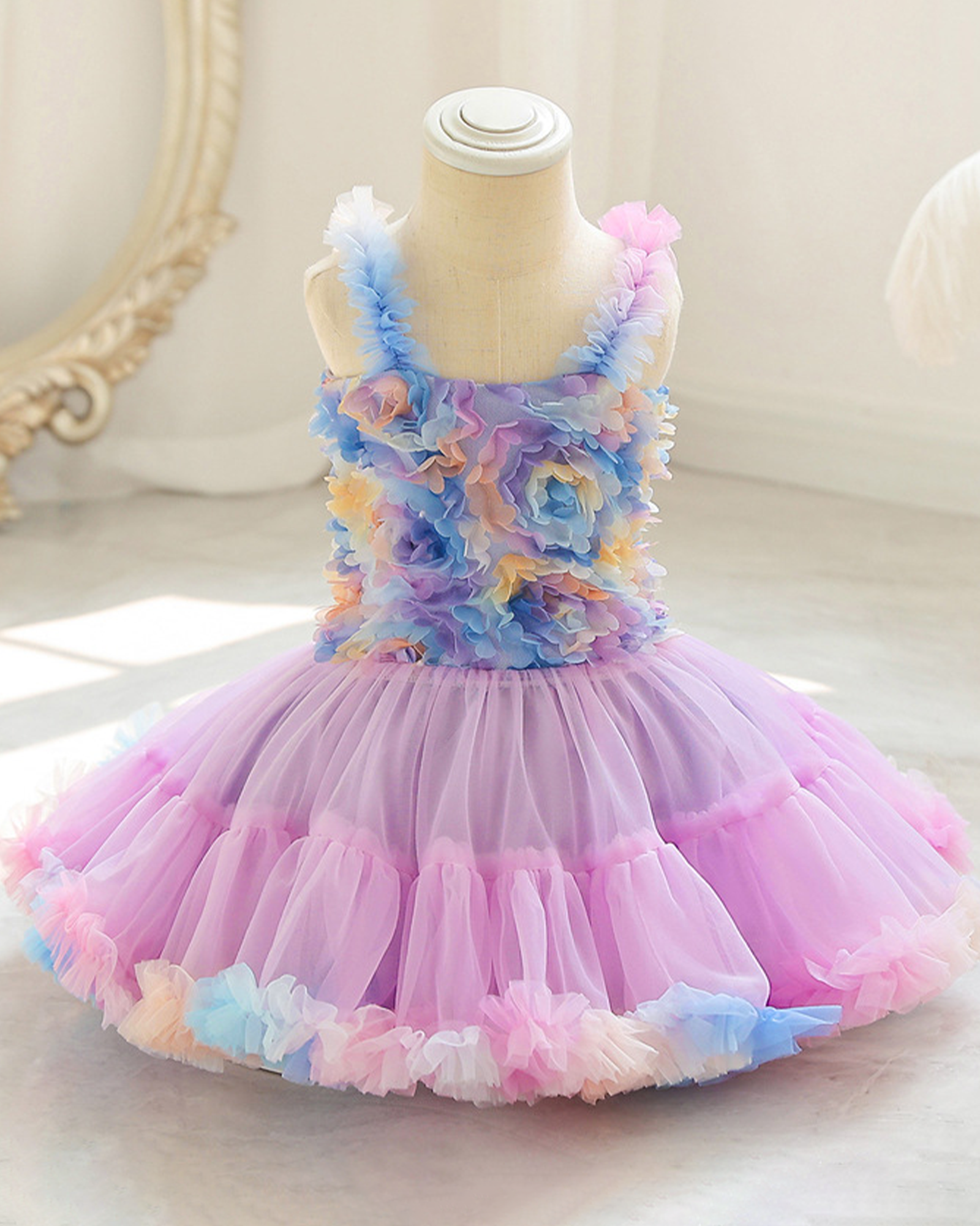 🌺Petal Pirouette: Colorful Tutu with Sculpted Fabric Flowers💃