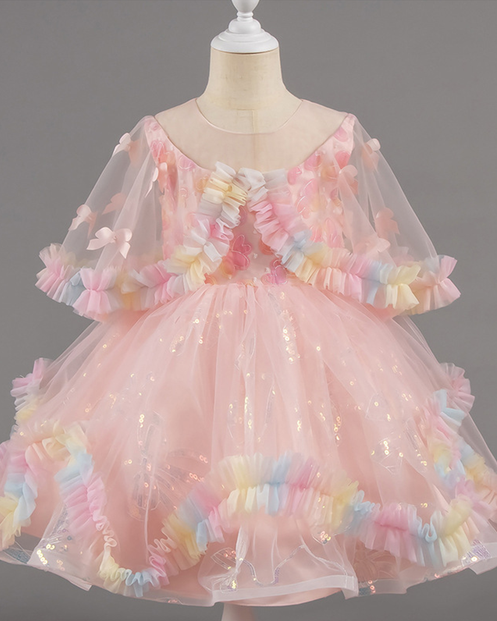 🌈Butterfly Kisses Tulle Dress with Detachable Cape – Rainbow Elegance ✨