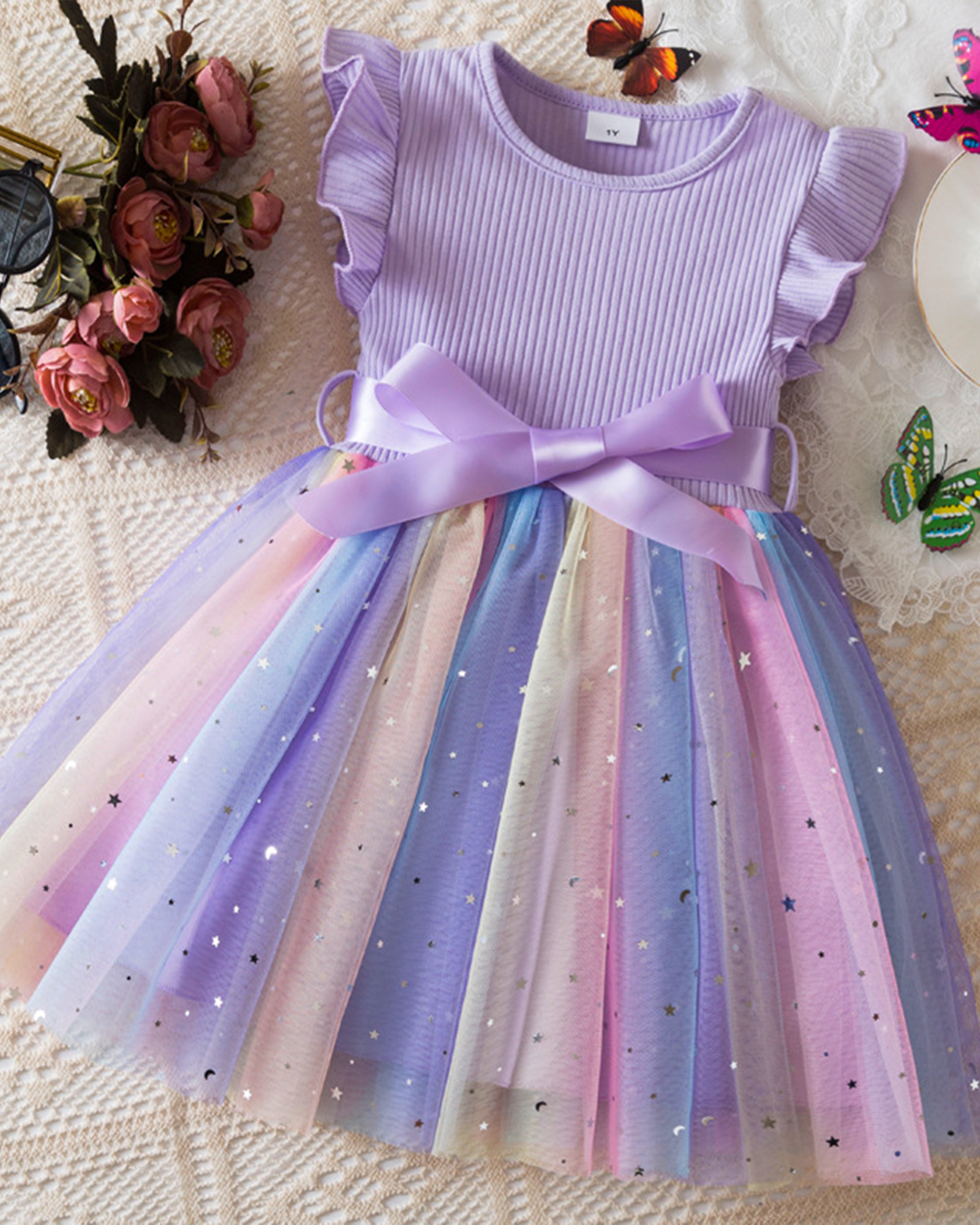 🌈Cotton & Rainbow Tulle Dress – Playful Comfort Meets Party Magic✨