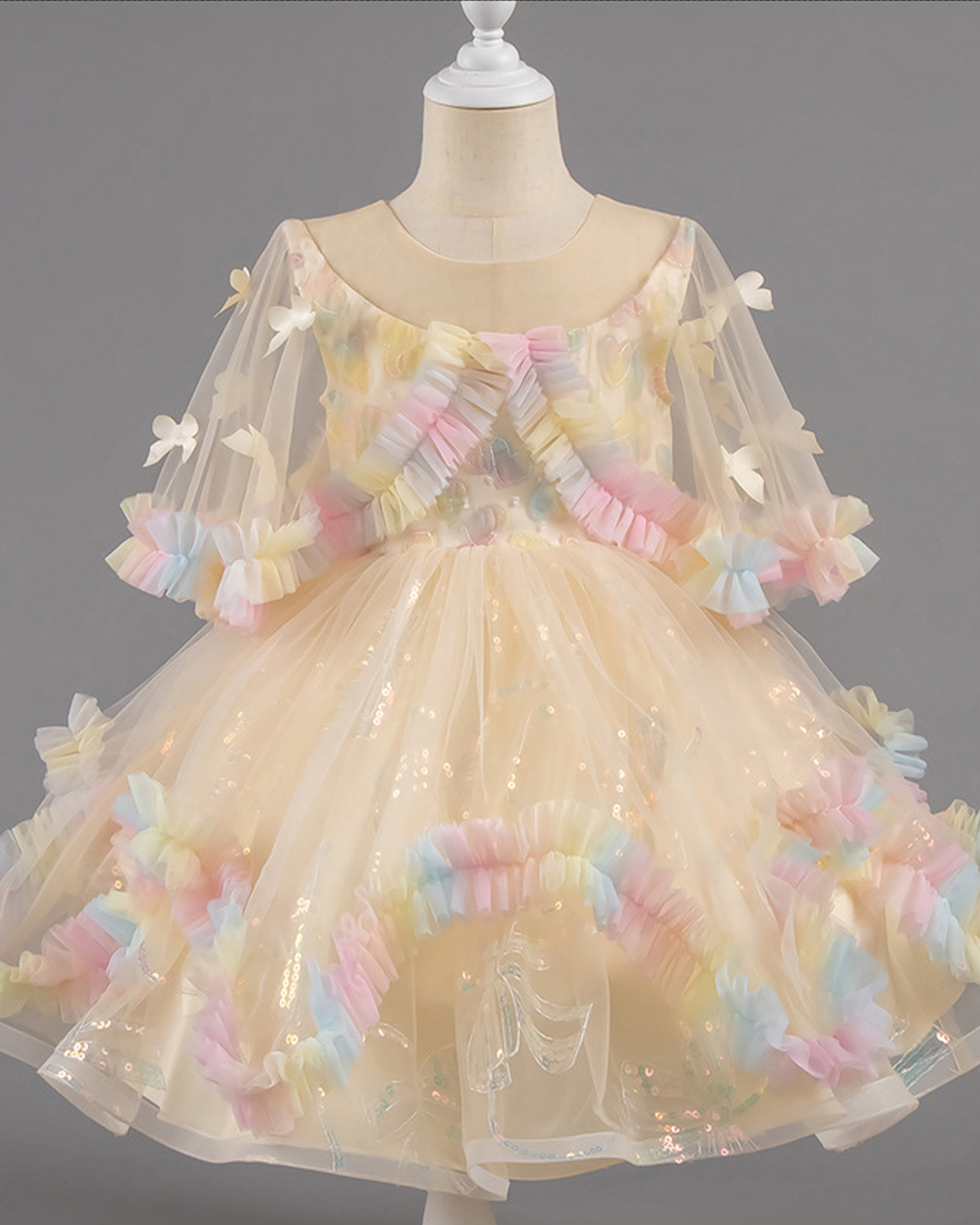 🌈Butterfly Kisses Tulle Dress with Detachable Cape – Rainbow Elegance ✨