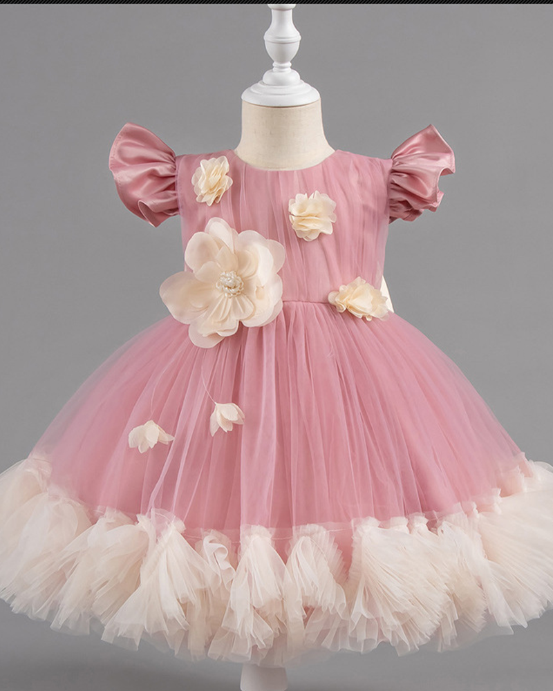 🌺Electric Garden: Striking Color-Block Tulle Dress with Oversized Floral Accents👑