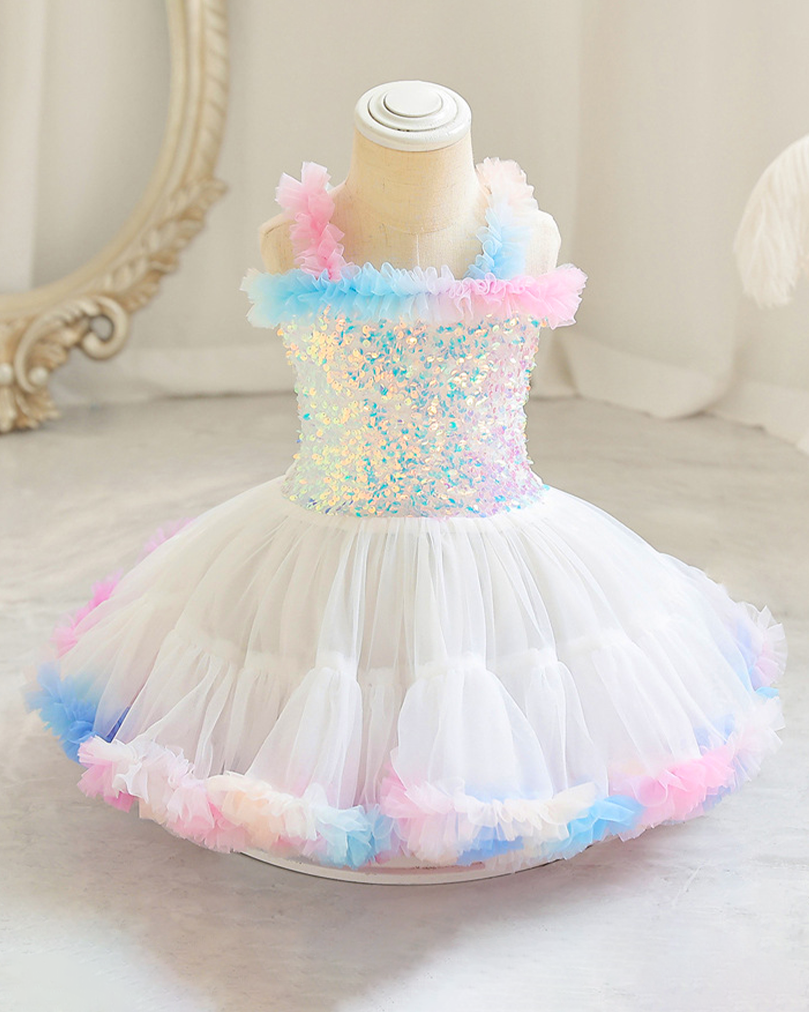 🌺Petal Pirouette: Colorful Tutu with Sculpted Fabric Flowers💃