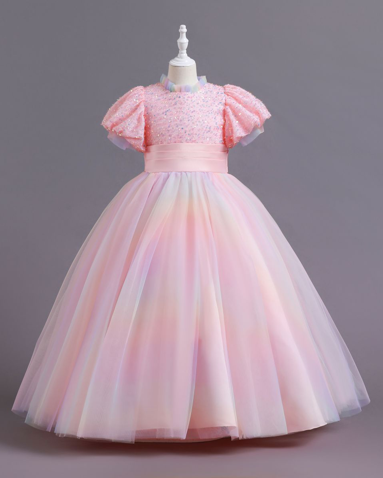 🌟Sequin & Rainbow Tulle Dress – Sash Waist Elegance 🌟