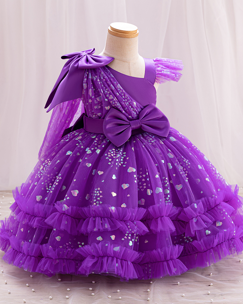 💖Hearts & Bows: Sparkly Sequin Puff Dress for Little Sweethearts 🎀