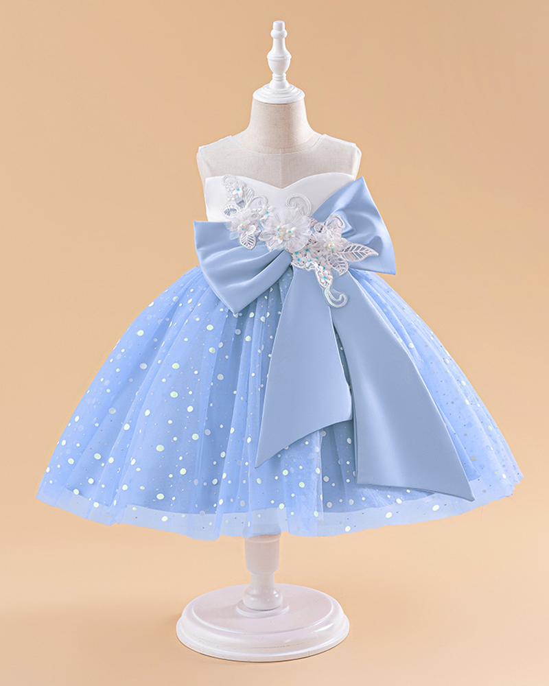 🎀Enchanted Rosette: Tiered Net Skirt with 3D Bow Accent & Botanical Appliqués💃