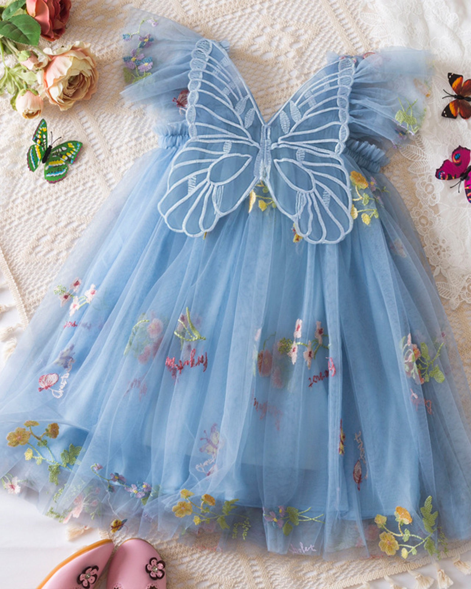 🌷Floral Butterfly Tulle Dress – Everyday Magic & Birthday Elegance ✨
