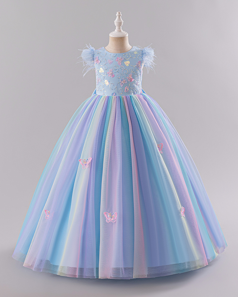 🦋Feathery Flutter : Whimsical Ombre Dress with 3D Bow for Little Queens ✨
