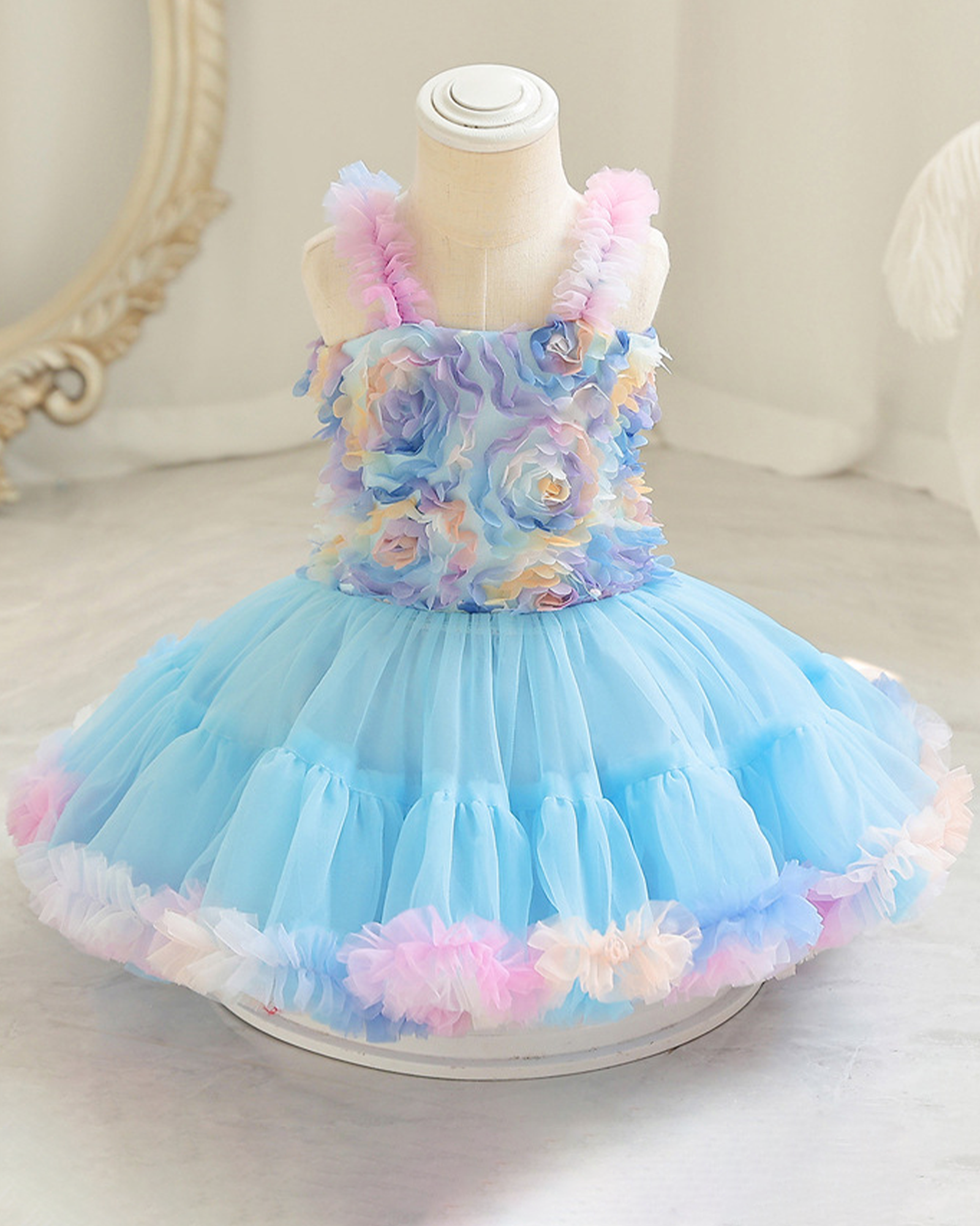 🌺Petal Pirouette: Colorful Tutu with Sculpted Fabric Flowers💃