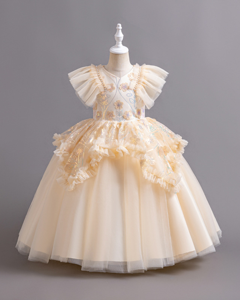 🌺Secret Garden: Tiered Tulle Dress with Unexpected 3D Floral Accents 💫