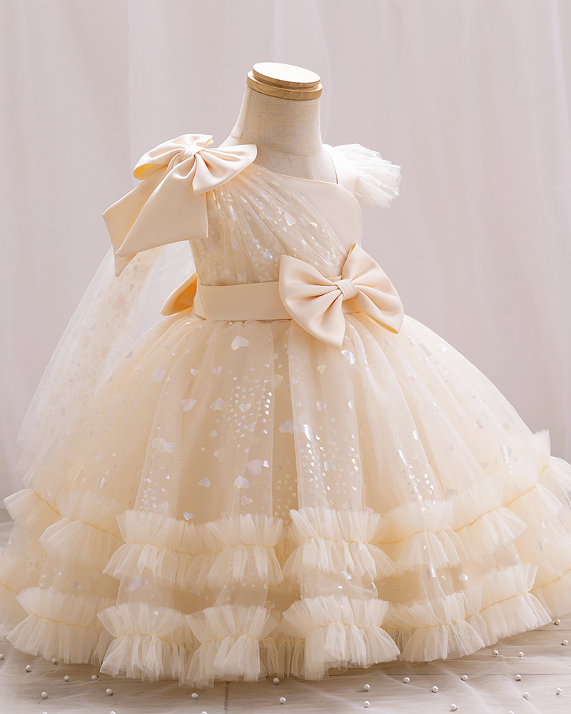 💖Hearts & Bows: Sparkly Sequin Puff Dress for Little Sweethearts 🎀