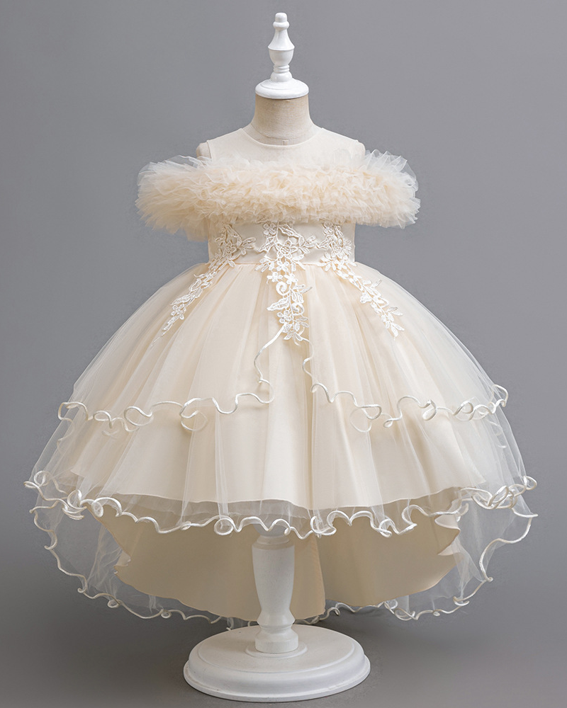 🌹Blossom Cascade: Lace-Flower Tiered Hem Dress for Little Ladies" 👗