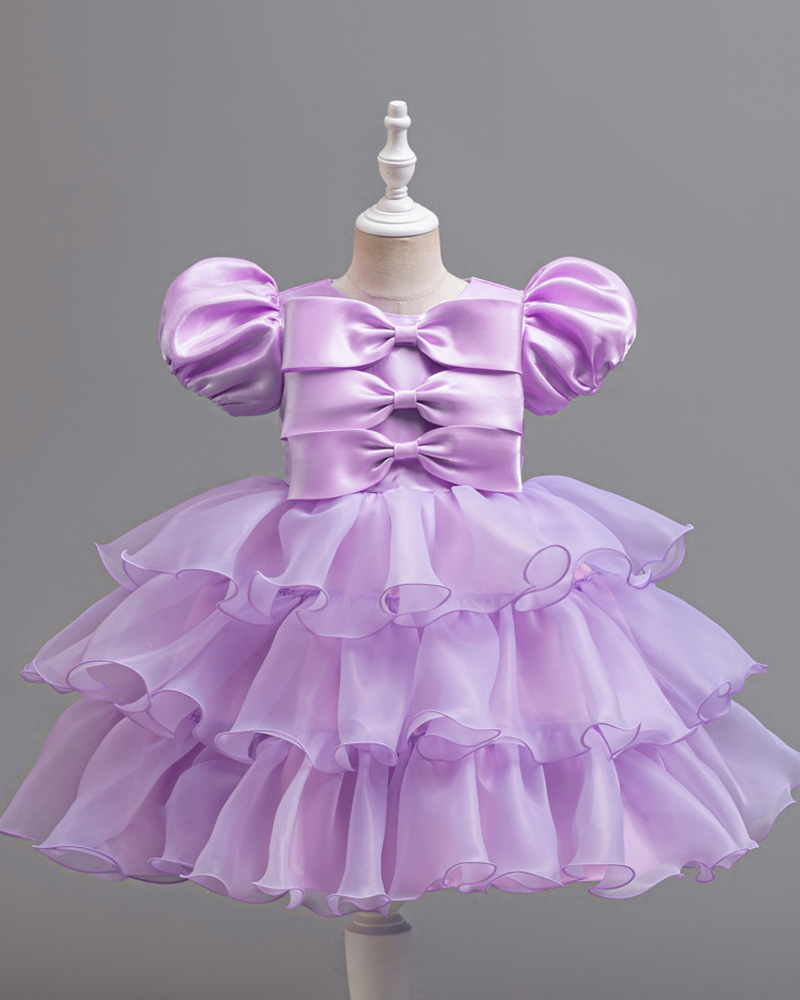 ๐ Bow Charm Cake Dress โ Puff Sleeves & Princess Layers โจ
