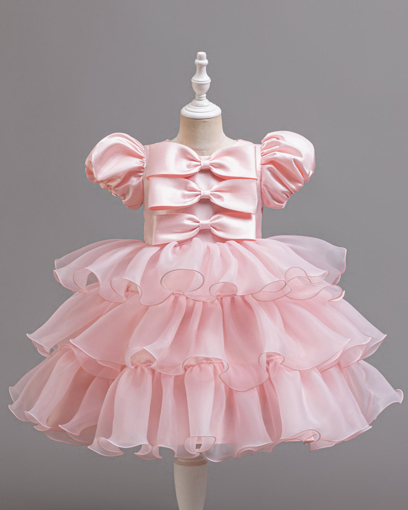 ๐ Bow Charm Cake Dress โ Puff Sleeves & Princess Layers โจ
