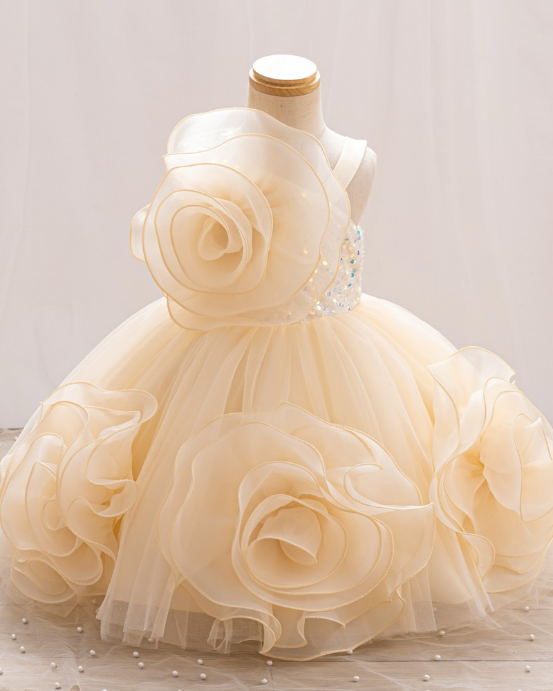 🌸Blooming Fantasy : 3D Floral Princess Dress with Voluminous Tulle Skirt 👑