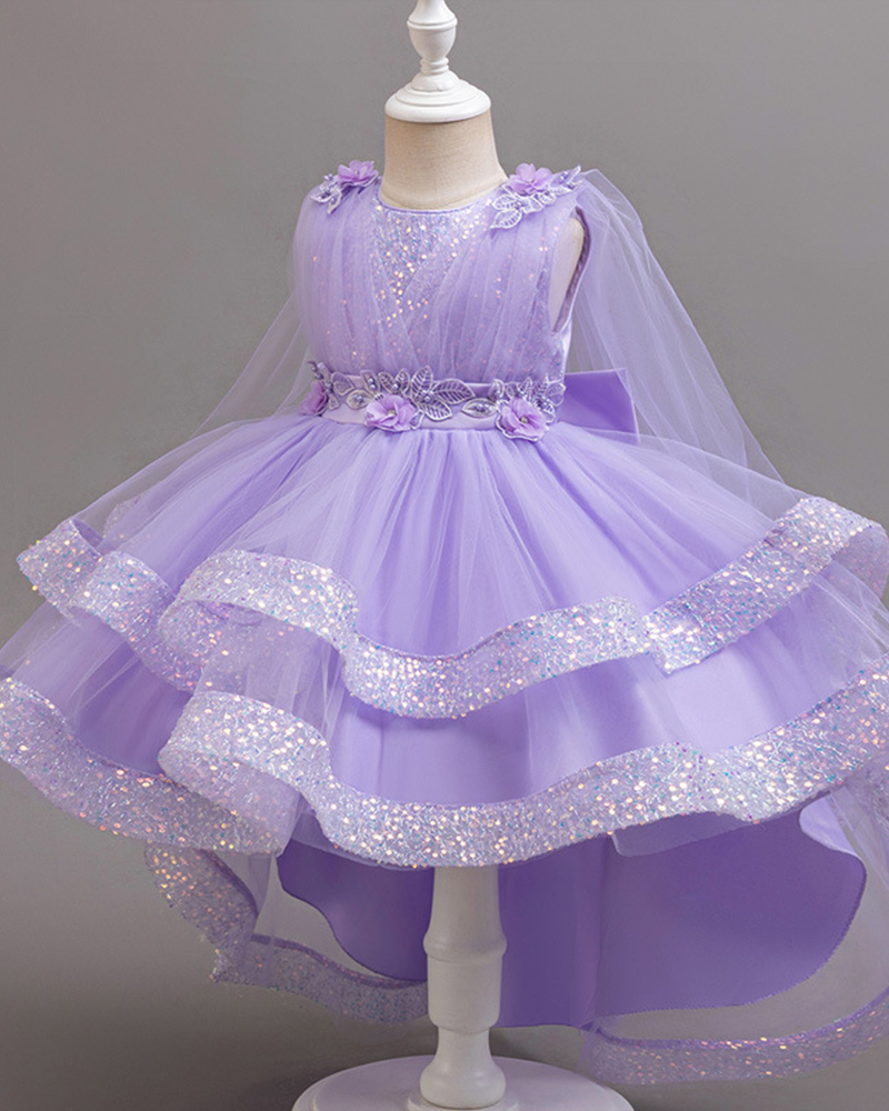 🌺Starlight Garden: Glitter Tulle Ballgown Featuring Sculpted Blooms & Double Ruffles 💫