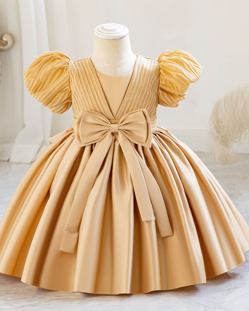 🌷Striped Mesh & Satin Dress – Pearl Sleeve Elegance 🌷