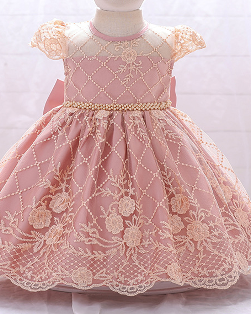 ๐ธ Pink Flutter Sleeve Lace Dress โ Light, Lovely & Twirl-Ready ๐