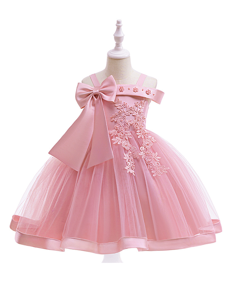 ✨Sweetheart Sparkle : Strapless Beaded Flower Girl Dress with Bow Details 🌸