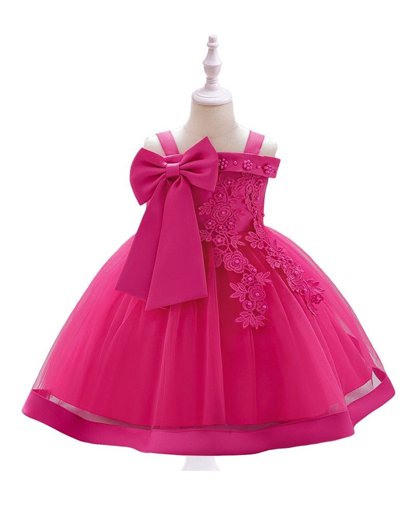 ✨Sweetheart Sparkle : Strapless Beaded Flower Girl Dress with Bow Details 🌸