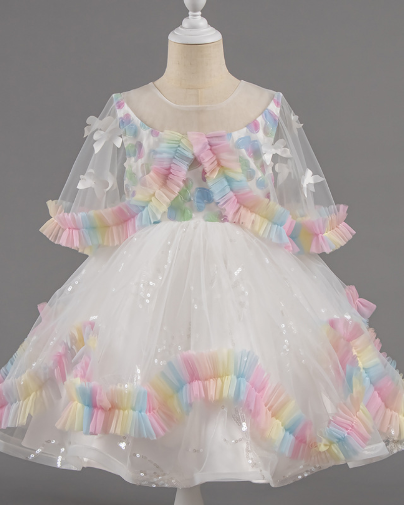 🌈Butterfly Kisses Tulle Dress with Detachable Cape – Rainbow Elegance ✨