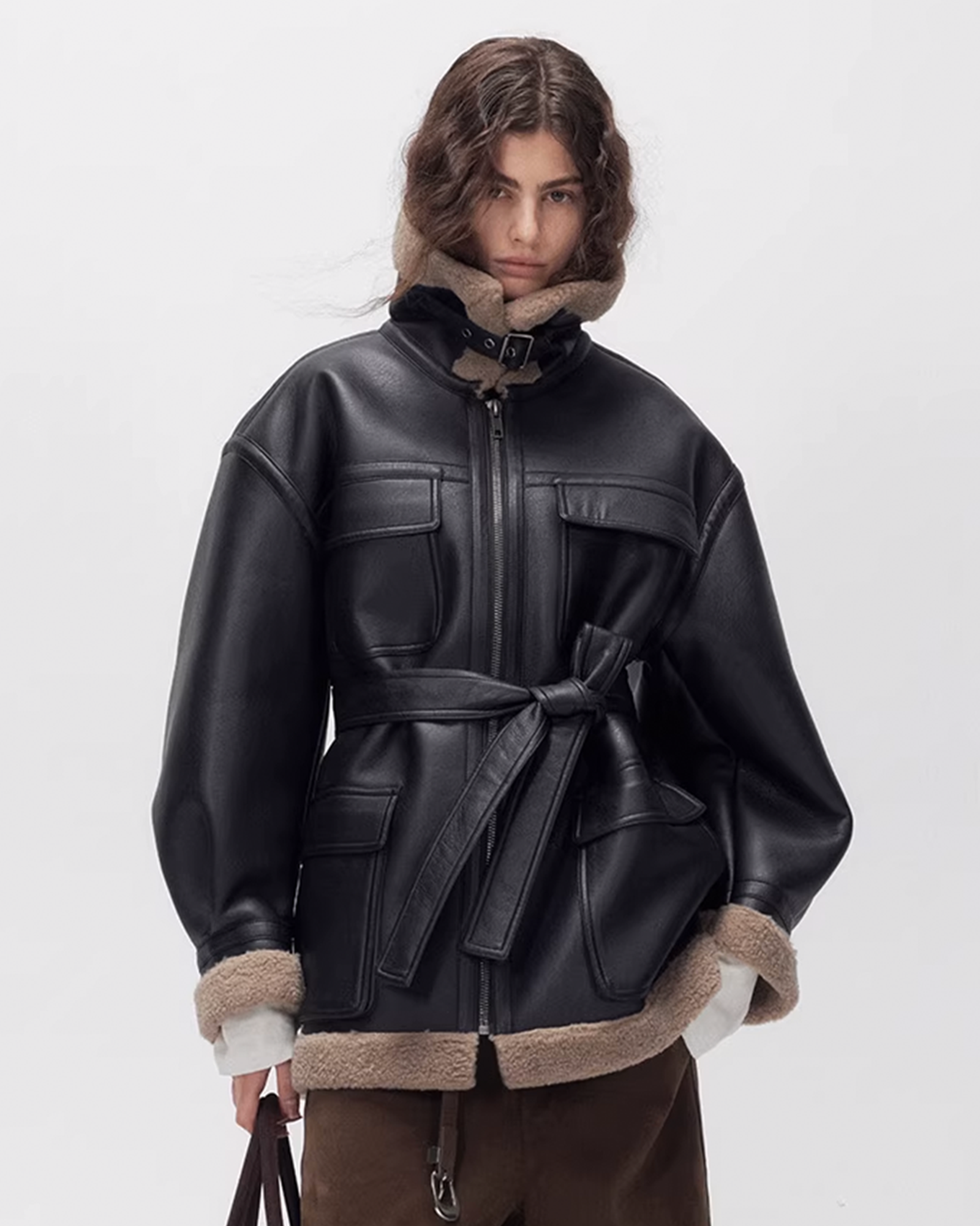 Classic Retro Leather Jacket - Detachable Belt, Thickened Stand Collar for Secure Fit