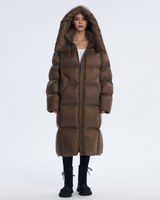 Long Zero-Pressure Goose Down Parka Turtle Quilting & Detachable Hood