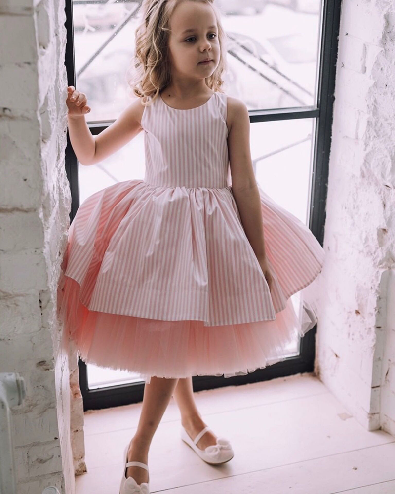 🎀Pink Pinstripe Princess" Dress – Whimsy & Volume🎀