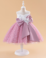 🎀Enchanted Rosette: Tiered Net Skirt with 3D Bow Accent & Botanical Appliqués💃