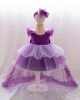 ✨Celestial Cascade: Ombre Tulle Train Dress with Crystal Sequin Gradient🌙