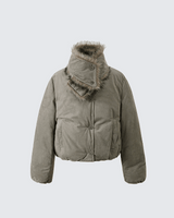 Faux Suede Short Padded High Collar Jacket