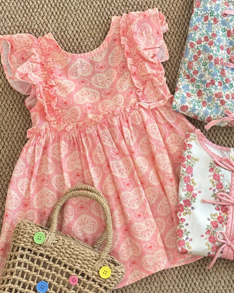 💖 Pink Heart & Bow Back Dress – Sweet, Adorable & Full of Love ✨