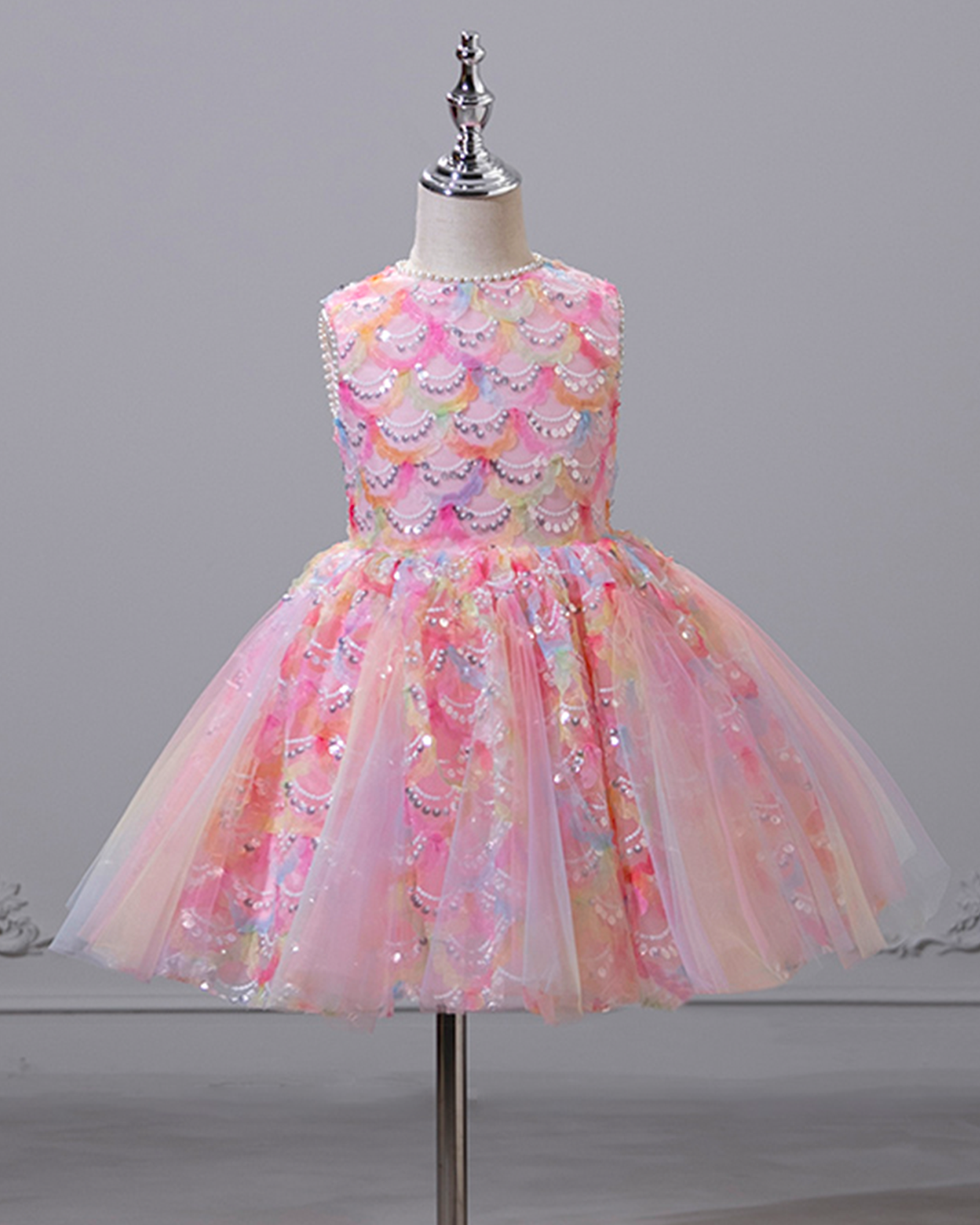 ✨Mermaid's Birthday Suit: Iridescent Scale Dress with Cascading Tulle👑