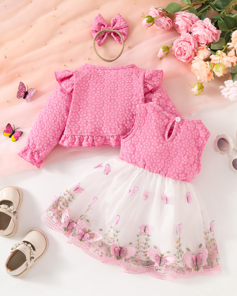 🦋 Floral Texture Set – Dress+Cardigan Duo 🦋