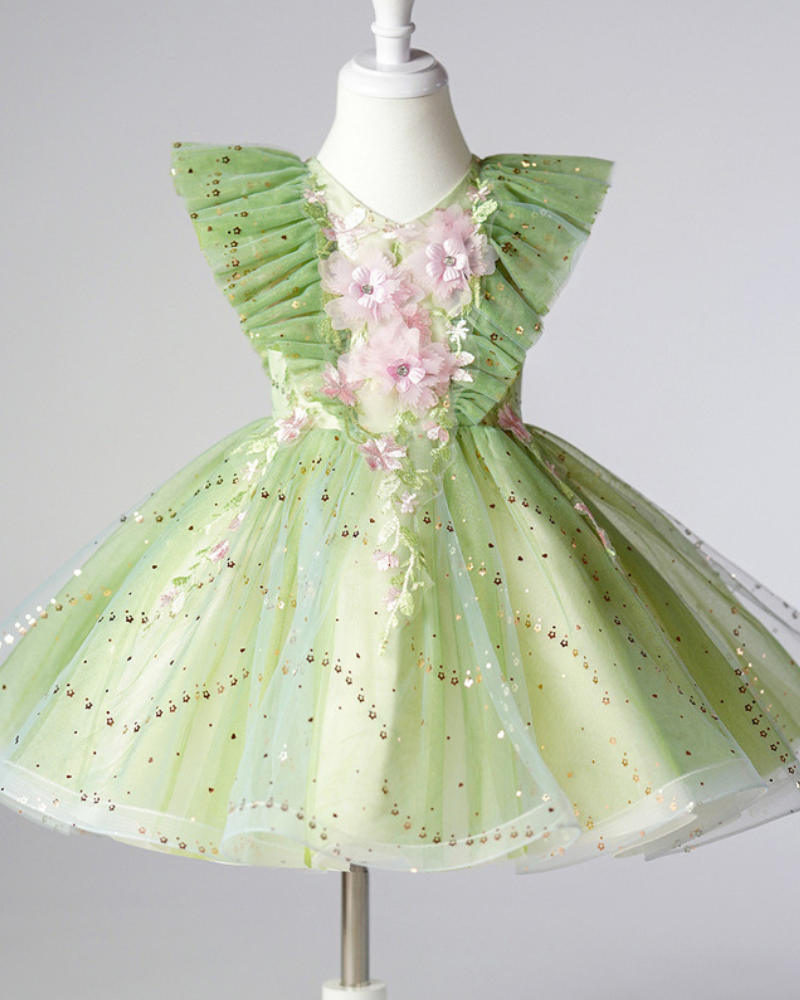 🌟 Enchanted Garden Princess Dress – 3D Flowers, Stars & Twirling Magic ✨