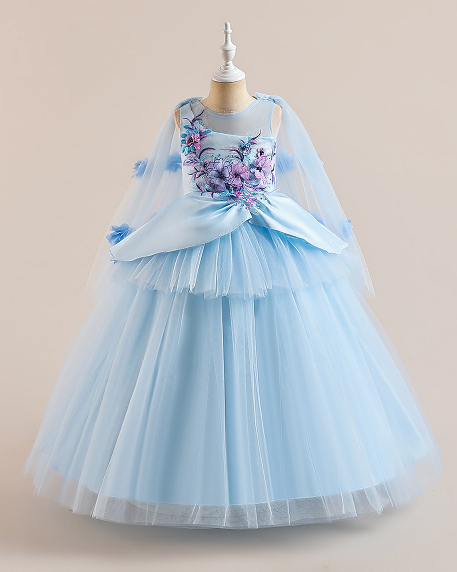 ✨Tulle Cape Gown – Satin Insets & Floral ✨
