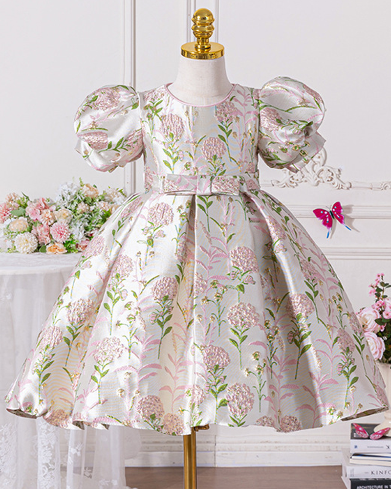 🌸 Jacquard Floral Embroidered Princess Dress – French Charm in Every Thread ✨