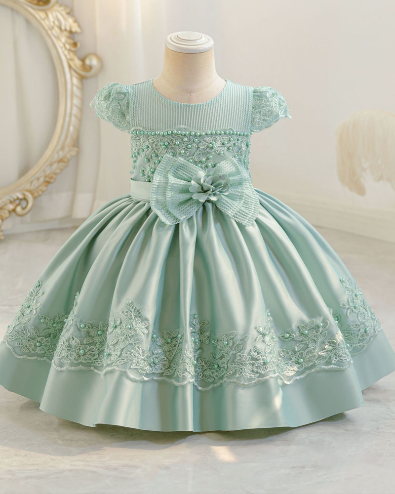 🎀 Lace Panel Princess Dress – Bow-Tied & Beautifully Layered ✨