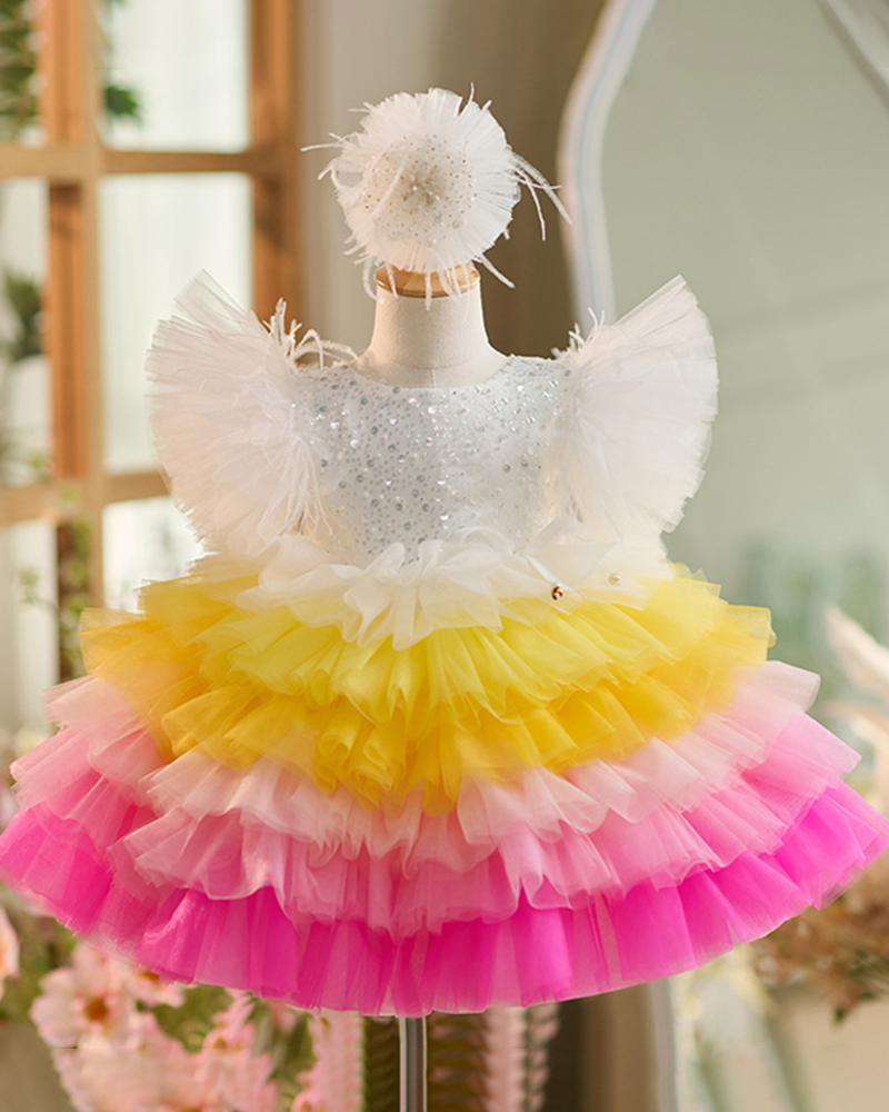 🌈Rainbow Swirl: Color-Burst Tulle Cake Dress for Little Dreamers✨