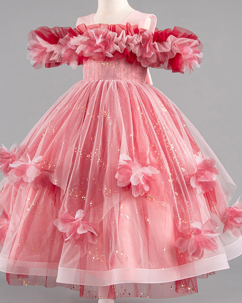 🌺Sweetheart Blossom: Off-Shoulder-Blumenkleid für kleine Prinzessinnen👑