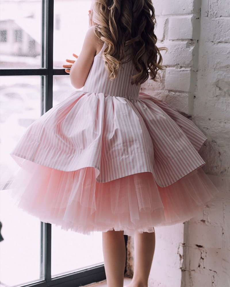 🎀Pink Pinstripe Princess" Dress – Whimsy & Volume🎀