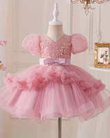 🌙Sparkling Tulle Dress – Puff Sleeve Elegance 🌙