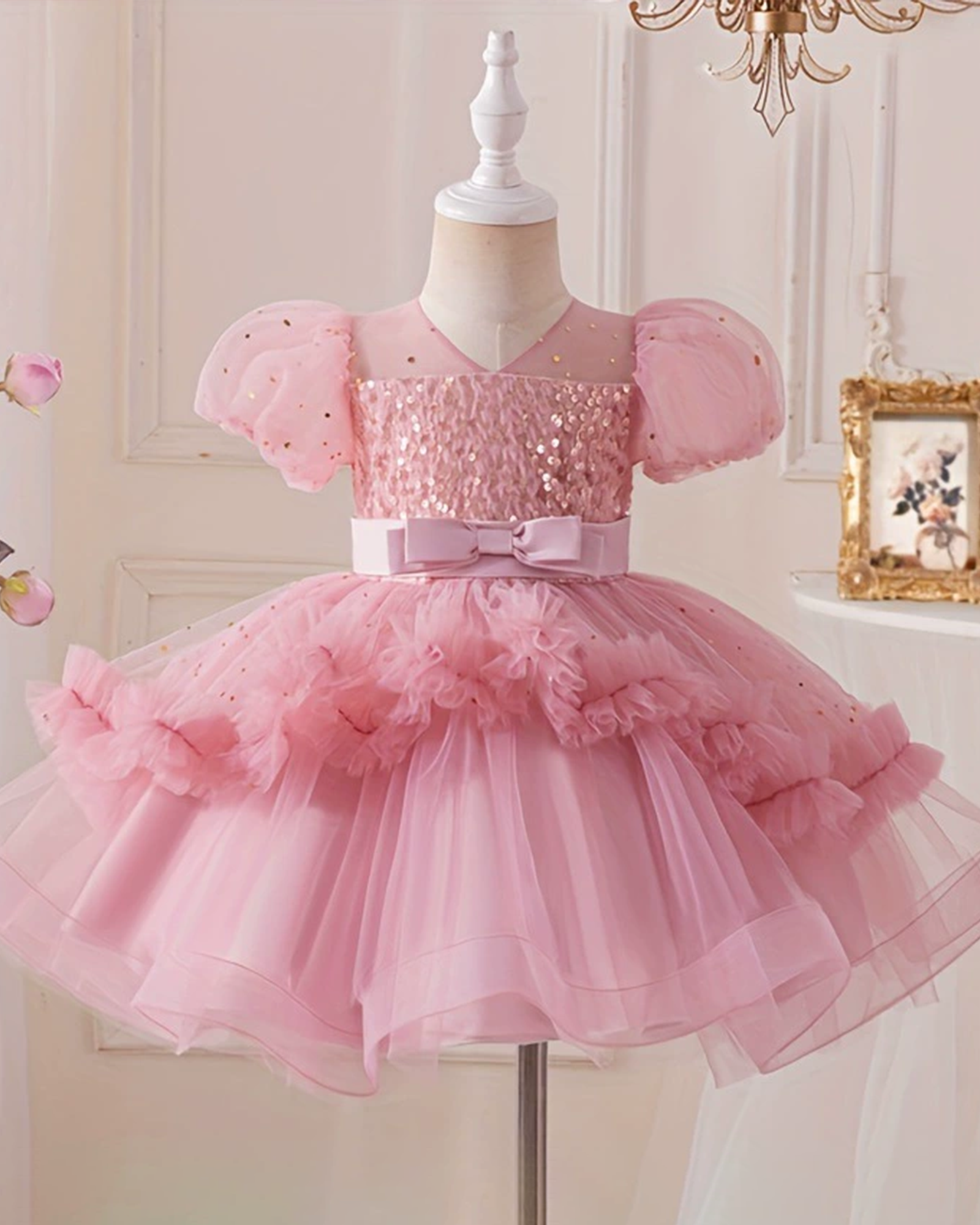 🌙Sparkling Tulle Dress – Puff Sleeve Elegance 🌙