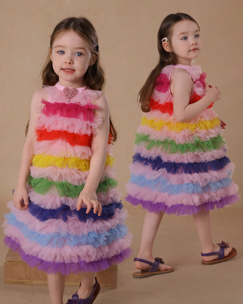 🌈 Rainbow Delight" Tiered Cake Dress – A Slice of Happiness!🌈