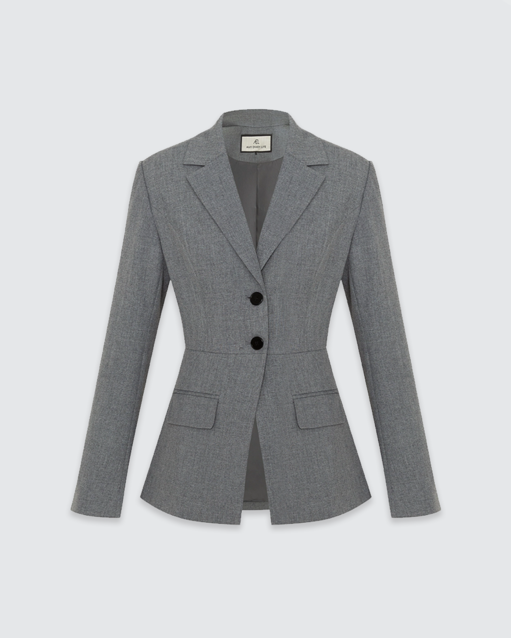 Gray Belted Blazer Pleated Skirt Set