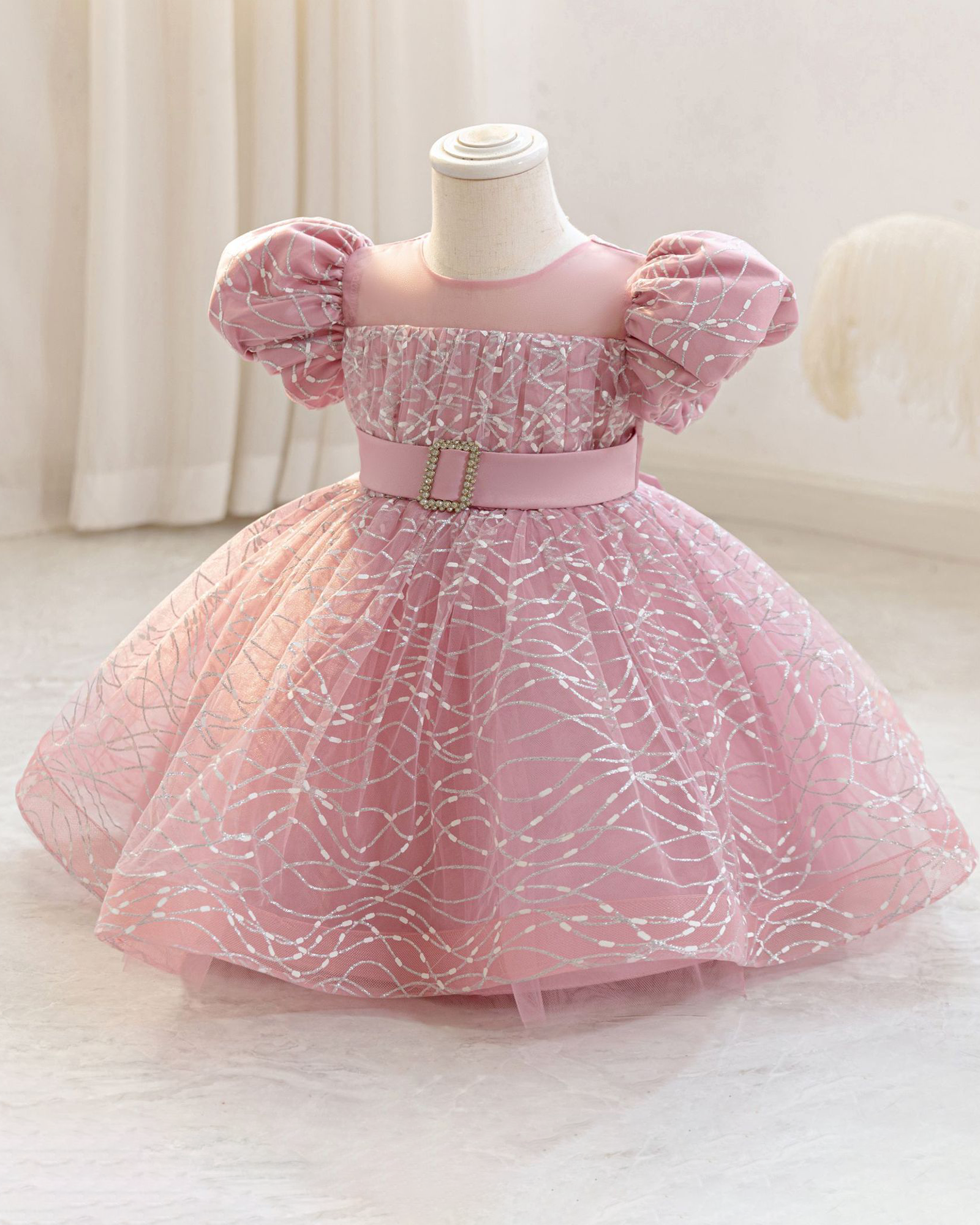 ✨Wave Sequin Ballgown – Satin Sash Magic ✨