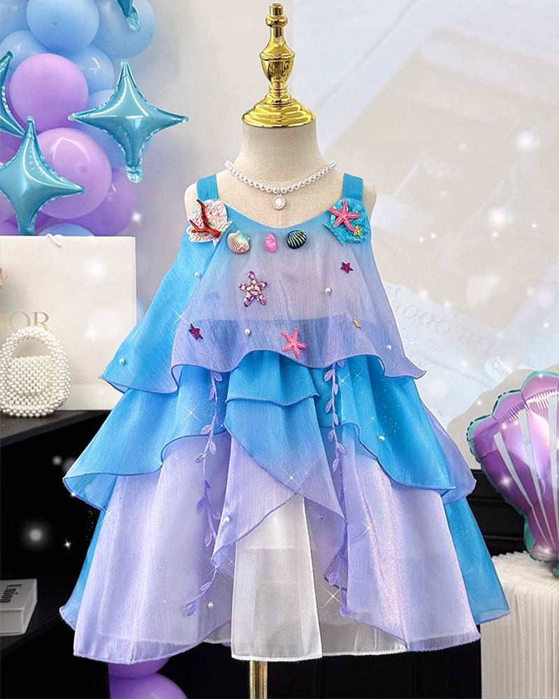 🌊Mermaid Breeze: Flowing Chiffon Gown with Asymmetric Ruffle Layers💃Free headgear